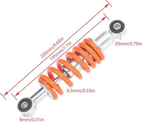 Aramox Motorcycle Shock Damper, 195mm Motorcycle Shock Absorber 1800LB Orange Universal for Mini Bike Scooter Moped Go Kart in Saudi Arabia