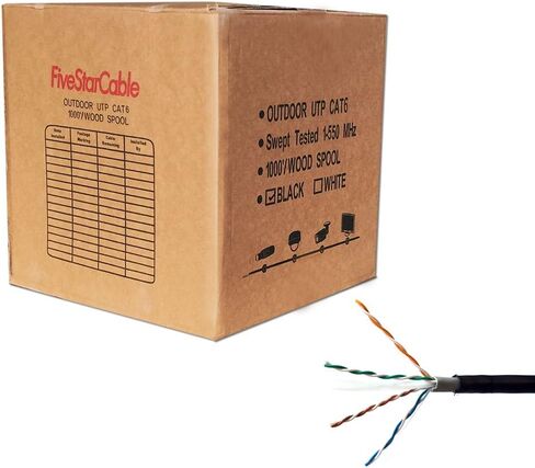 Five Star Cable Cat6 Outdoor 1000 Ft. 23AWG Double Jackets Direct Burial Underground Weather Waterproof UTP Ethernet Router Bulk Cable - Black in Saudi Arabia