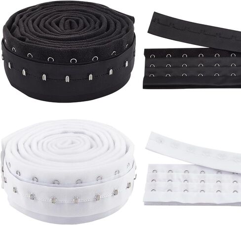 WADORN 2 Colors Hook and Eye Trim Tape, Total 4.5 Yards Pair Three Row Hook and Eye Tape Trim with Silver Hardware Bra Extender for Sewing Quilting Corset Bra Dress Dance Bridal Costumes, Black+White in Saudi Arabia