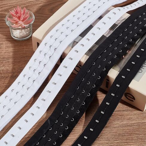 WADORN 2 Colors Hook and Eye Trim Tape, Total 4.5 Yards Pair Three Row Hook and Eye Tape Trim with Silver Hardware Bra Extender for Sewing Quilting Corset Bra Dress Dance Bridal Costumes, Black+White in Saudi Arabia