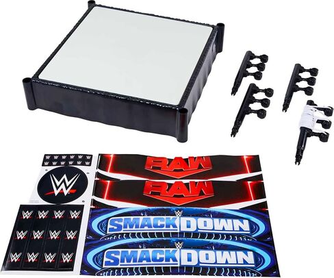 مجموعة لعب Mattel WWE Superstar Ring مع سجادة زنبركية و4 ملصقات لمئزر الأحداث وحبال التوتر الاحترافية، 35.56 سم in Kuwait
