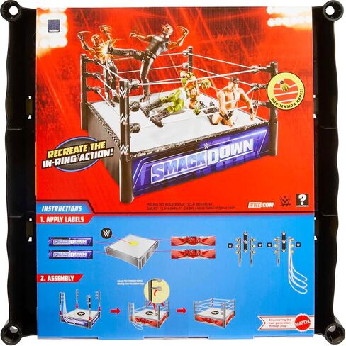 مجموعة لعب Mattel WWE Superstar Ring مع سجادة زنبركية و4 ملصقات لمئزر الأحداث وحبال التوتر الاحترافية، 35.56 سم in Kuwait