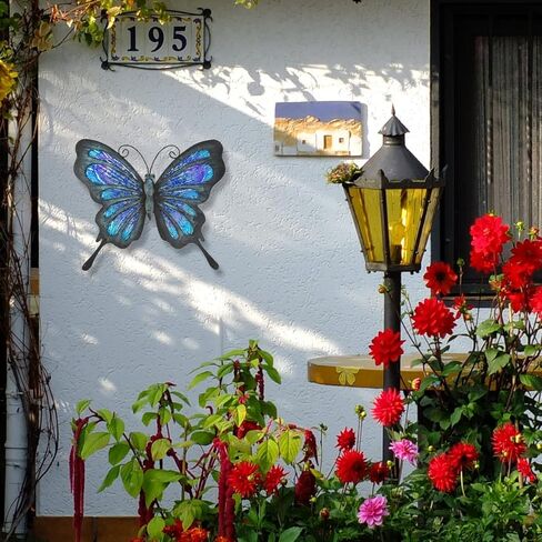 هونغلاند 2 قطعة معدنية اليعسوب جدار ديكور في الهواء الطلق اليعسوب جدار الفن الزجاج النحت لحديقة المنزل، التدرج الأزرق والأخضر in Kuwait