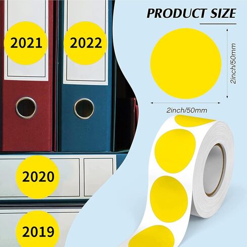 ملصقات دائرية مقاس 5.08 سم، ملصقات منقطة برمز لون دائم، 500 لكل لفة، أصفر in Kuwait