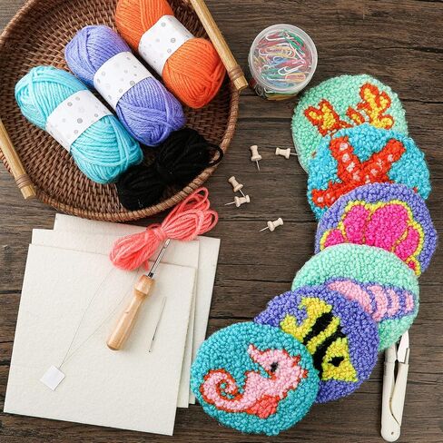 مجموعة قواعد الأكواب بإبرة Punch من MARFOREVER للبالغين المبتدئين، 28 قطعة من مجموعات التطريز بإبرة سهلة مع أدوات، ولباد لاصق، وخيوط، وحلقة تطريز وتعليمات صناعة الوقايات الفنية DIY (المحيط) in Kuwait