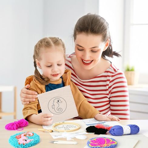 مجموعة قواعد الأكواب بإبرة Punch من MARFOREVER للبالغين المبتدئين، 28 قطعة من مجموعات التطريز بإبرة سهلة مع أدوات، ولباد لاصق، وخيوط، وحلقة تطريز وتعليمات صناعة الوقايات الفنية DIY (المحيط) in Kuwait