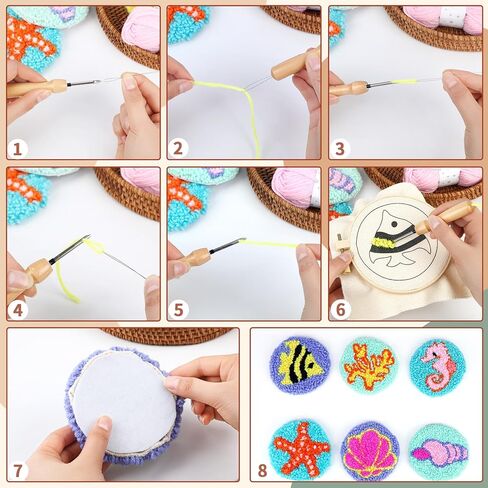 مجموعة قواعد الأكواب بإبرة Punch من MARFOREVER للبالغين المبتدئين، 28 قطعة من مجموعات التطريز بإبرة سهلة مع أدوات، ولباد لاصق، وخيوط، وحلقة تطريز وتعليمات صناعة الوقايات الفنية DIY (المحيط) in Kuwait