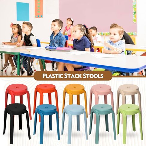 Geelin 10 Pack Plastic Stackable Stools 18" Portable Nesting Stools Stackable Stool Colorful Plastic Stools Backless Bar Stool for Classroom Students School Learning and Offices in Saudi Arabia