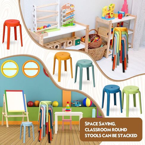 Geelin 10 Pack Plastic Stackable Stools 18" Portable Nesting Stools Stackable Stool Colorful Plastic Stools Backless Bar Stool for Classroom Students School Learning and Offices in Saudi Arabia