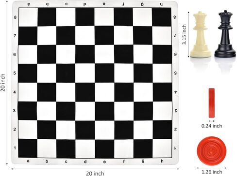 مجموعة QuadPro للشطرنج والداما المحمولة مقاس 20 بوصة، مجموعة ألعاب الشطرنج القابلة للطي للسفر 2 في 1 مع ملكتين إضافيتين وقطعتين إضافيتين من قطع الداما وحقيبة تخزين للأطفال والكبار in Kuwait