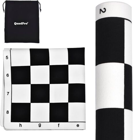 مجموعة QuadPro للشطرنج والداما المحمولة مقاس 20 بوصة، مجموعة ألعاب الشطرنج القابلة للطي للسفر 2 في 1 مع ملكتين إضافيتين وقطعتين إضافيتين من قطع الداما وحقيبة تخزين للأطفال والكبار in Kuwait