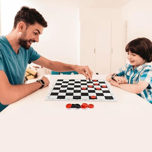مجموعة QuadPro للشطرنج والداما المحمولة مقاس 20 بوصة، مجموعة ألعاب الشطرنج القابلة للطي للسفر 2 في 1 مع ملكتين إضافيتين وقطعتين إضافيتين من قطع الداما وحقيبة تخزين للأطفال والكبار in Kuwait