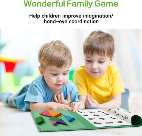 Wooden Puzzle Tangram Book, Travel Magnetic Puzzle, Travel Games Montessori Shape Pattern Blocks Jigsaw for Kids Adult Challenge IQ Educational Toy Gift, On The Go Toys for Kids, Boys, Girls in Saudi Arabia