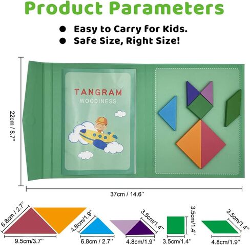 Wooden Puzzle Tangram Book, Travel Magnetic Puzzle, Travel Games Montessori Shape Pattern Blocks Jigsaw for Kids Adult Challenge IQ Educational Toy Gift, On The Go Toys for Kids, Boys, Girls in Saudi Arabia
