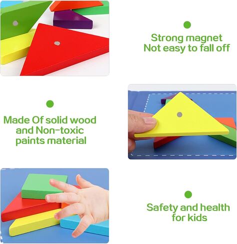 Wooden Puzzle Tangram Book, Travel Magnetic Puzzle, Travel Games Montessori Shape Pattern Blocks Jigsaw for Kids Adult Challenge IQ Educational Toy Gift, On The Go Toys for Kids, Boys, Girls in Saudi Arabia