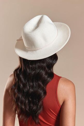 Joywant Womens Straw Fedora Beach Sun Hat, Packable Wide Brim Panama Hat for Women UV UPF50+ Summer Hat-Abby in Kuwait