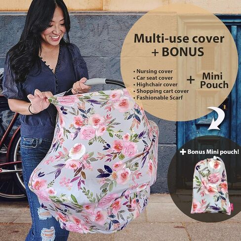 أغطية مقاعد السيارة وغطاء الرضاعة من بوبي - نمط زهور ناعم وقابل للتمدد (غريس) in Kuwait