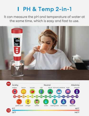 meross PH Meter, Digital PH Meter for Water Hydroponics with ATC, IP67 PH/Temp 2 in 1 Tester Pen with 0-14 PH Measurement Range, 0.01PH High Accuracy Mini Pen for Pool, Drinking Water and Aquarium in Saudi Arabia