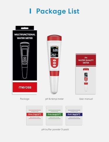 meross PH Meter, Digital PH Meter for Water Hydroponics with ATC, IP67 PH/Temp 2 in 1 Tester Pen with 0-14 PH Measurement Range, 0.01PH High Accuracy Mini Pen for Pool, Drinking Water and Aquarium in Saudi Arabia