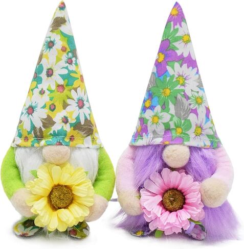 attiigny مجموعة من 2 عطلة الربيع زهرة التماثيل ديكور للمنزل، علبة عيد الفصح الصغيرة المتدرجة قزم السويدية القزم دمية، اليدوية الصيف نمط عباد الشمس سانتا التماثيل الهدايا للأصدقاء والعائلة in Kuwait