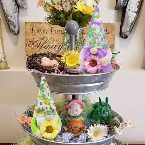 attiigny مجموعة من 2 عطلة الربيع زهرة التماثيل ديكور للمنزل، علبة عيد الفصح الصغيرة المتدرجة قزم السويدية القزم دمية، اليدوية الصيف نمط عباد الشمس سانتا التماثيل الهدايا للأصدقاء والعائلة in Kuwait