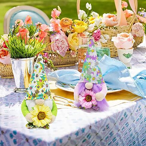 attiigny مجموعة من 2 عطلة الربيع زهرة التماثيل ديكور للمنزل، علبة عيد الفصح الصغيرة المتدرجة قزم السويدية القزم دمية، اليدوية الصيف نمط عباد الشمس سانتا التماثيل الهدايا للأصدقاء والعائلة in Kuwait