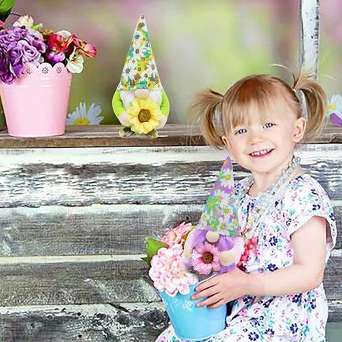 attiigny مجموعة من 2 عطلة الربيع زهرة التماثيل ديكور للمنزل، علبة عيد الفصح الصغيرة المتدرجة قزم السويدية القزم دمية، اليدوية الصيف نمط عباد الشمس سانتا التماثيل الهدايا للأصدقاء والعائلة in Kuwait