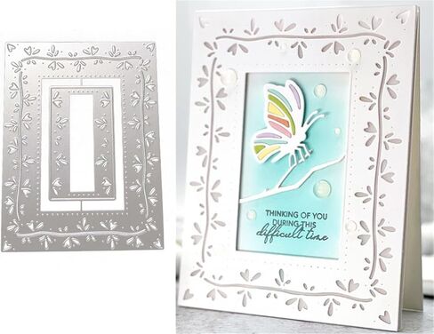 Ammsochy Cutting Dies Metal Stencils Scrapbooking Tools Flowers Lace Frame DIY Embossing Template for Paper Card Making Album Arts Crafts Supplies (Rectangle Love line frame-13.8x10.5cm) in Saudi Arabia