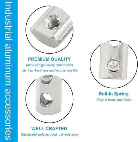 Zorveiio 100Pcs 2020 Series Half Round Roll in Spring M3 T Nuts,Roll in Spring T Slot Nut,M3 T Spring Nuts Fastener Nut Assortment for Aluminum Profile,3D Printer,CNC Router in Saudi Arabia