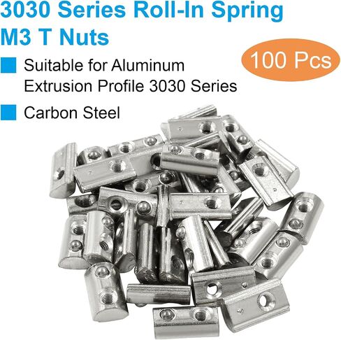 Zorveiio 100Pcs 2020 Series Half Round Roll in Spring M3 T Nuts,Roll in Spring T Slot Nut,M3 T Spring Nuts Fastener Nut Assortment for Aluminum Profile,3D Printer,CNC Router in Saudi Arabia