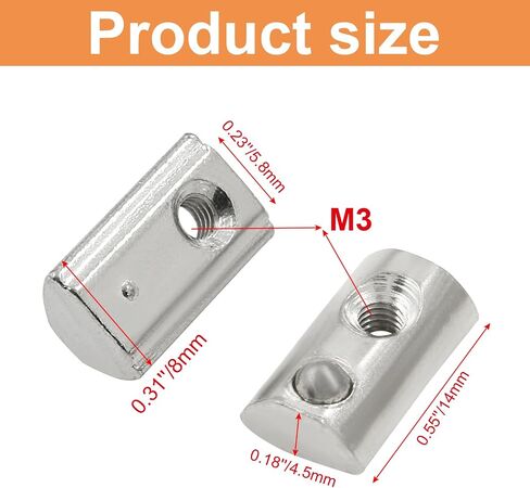 Zorveiio 100Pcs 2020 Series Half Round Roll in Spring M3 T Nuts,Roll in Spring T Slot Nut,M3 T Spring Nuts Fastener Nut Assortment for Aluminum Profile,3D Printer,CNC Router in Saudi Arabia