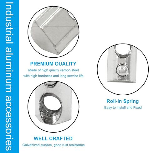 Zorveiio 100Pcs 2020 Series Half Round Roll in Spring M3 T Nuts,Roll in Spring T Slot Nut,M3 T Spring Nuts Fastener Nut Assortment for Aluminum Profile,3D Printer,CNC Router in Saudi Arabia