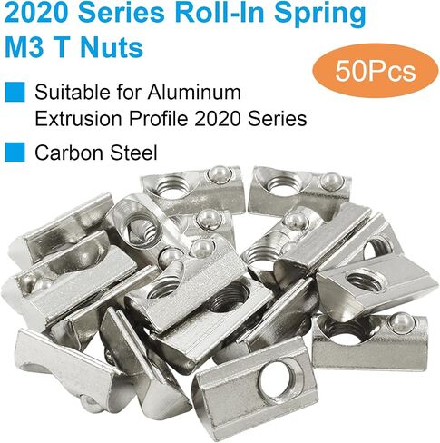 Zorveiio 100Pcs 2020 Series Half Round Roll in Spring M3 T Nuts,Roll in Spring T Slot Nut,M3 T Spring Nuts Fastener Nut Assortment for Aluminum Profile,3D Printer,CNC Router in Saudi Arabia