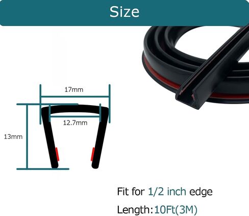 حافة مطاطية Tintvent باللون الأسود، تناسب حافة 1/2 بوصة، شريط حافة قناة U للأسطح الحادة/الخشنة، واقي الحواف للسيارات والقوارب والآلات والمزيد، 10 أقدام in Kuwait