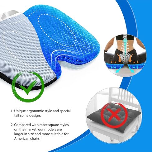 Full Gel Coccyx Seat Cushion Egg Gel Cushions Office Chair Cushion Car Seat Cushion for Back Sciatica Hip Tailbone Pain - Butt Pillow Chair Pad for Wheelchair Desk Pain Relief Long Trips Blue in Kuwait
