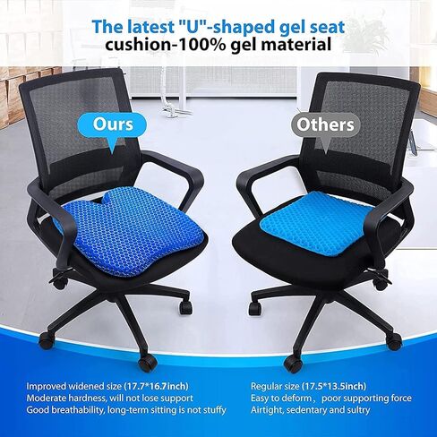 Full Gel Coccyx Seat Cushion Egg Gel Cushions Office Chair Cushion Car Seat Cushion for Back Sciatica Hip Tailbone Pain - Butt Pillow Chair Pad for Wheelchair Desk Pain Relief Long Trips Blue in Kuwait