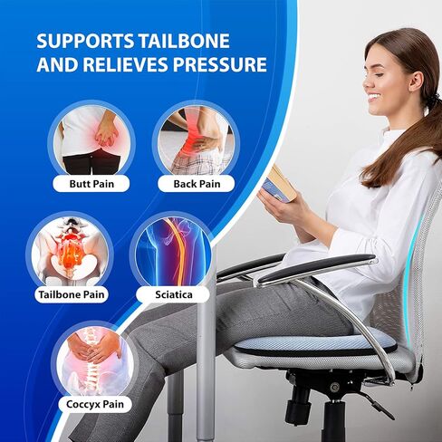 Full Gel Coccyx Seat Cushion Egg Gel Cushions Office Chair Cushion Car Seat Cushion for Back Sciatica Hip Tailbone Pain - Butt Pillow Chair Pad for Wheelchair Desk Pain Relief Long Trips Blue in Kuwait