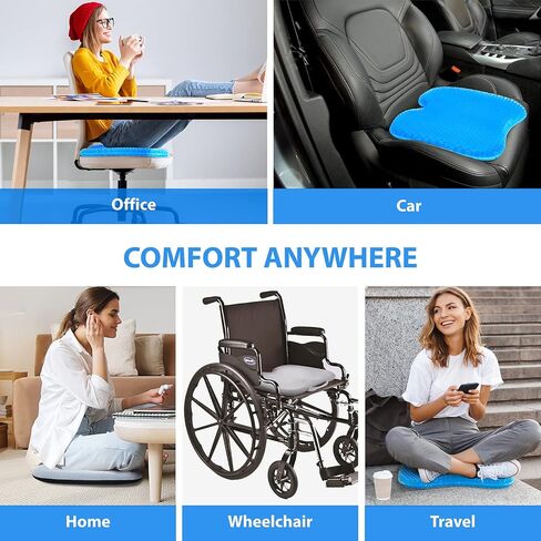 Full Gel Coccyx Seat Cushion Egg Gel Cushions Office Chair Cushion Car Seat Cushion for Back Sciatica Hip Tailbone Pain - Butt Pillow Chair Pad for Wheelchair Desk Pain Relief Long Trips Blue in Kuwait
