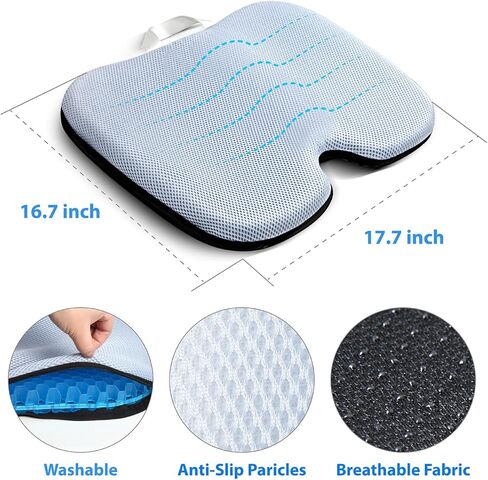 Full Gel Coccyx Seat Cushion Egg Gel Cushions Office Chair Cushion Car Seat Cushion for Back Sciatica Hip Tailbone Pain - Butt Pillow Chair Pad for Wheelchair Desk Pain Relief Long Trips Blue in Kuwait