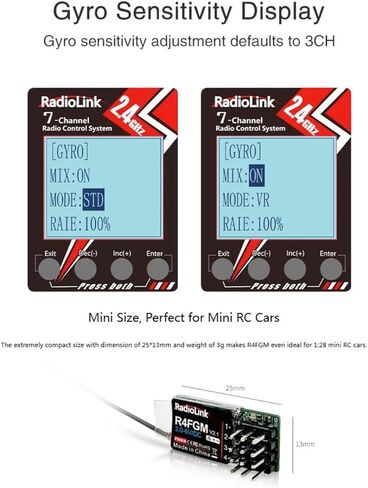 جهاز استقبال جيروسكوبي من Radiolink R4FGM 2.4Ghz 4 قنوات RC بطول 400 متر طويل المدى للسيارات الصغيرة جهاز إرسال RC RC8X RC4GS V3/RC6GS V3/T8S/T8FB in Kuwait