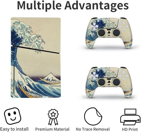 Vinyl Skin for PS5 Slim Disk Edition, Console and Controller Skins for PS5 Slim Disk Edition, Decal Sticker for PS5 Slim Skin Console and Controllers - Sea Wave in Saudi Arabia