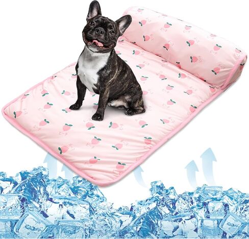 PUMYPOREITY Cooling Dog Bed, Pet Cooling Mat with Pillow, Ice Silk Cooling Dog Blanket, Self Cooling Pad for Cat,Dog, Washable Summer Pet Mat for Kennel, Crates, Sofa, Floor, Green, L in Saudi Arabia