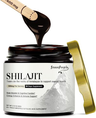 GREENPEOPLE 600 ملغ من راتنج الهيمالايا شيلاجيت مع 89 معدنًا نادرًا وحمض الفولفيك - فعالية عالية للرجال والنساء، شيلاجيت من الدرجة الذهبية للطاقة والمناعة - 100 حصة / 60 جم ​​- نكهة شيلاجيت in Kuwait