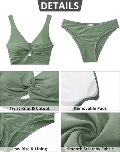 GRAPENT Bikini Sets for Women Cropped Tankini Padded Knot Twist Cut Out Low Waist Two Piece Swimsuit Beach Bathing Suits in Saudi Arabia
