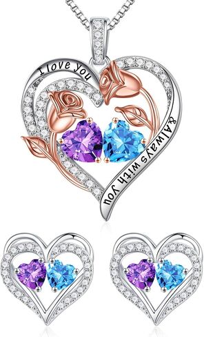 Iefil Double Birthstone Necklace and Birthstone Earrings Set in Saudi Arabia