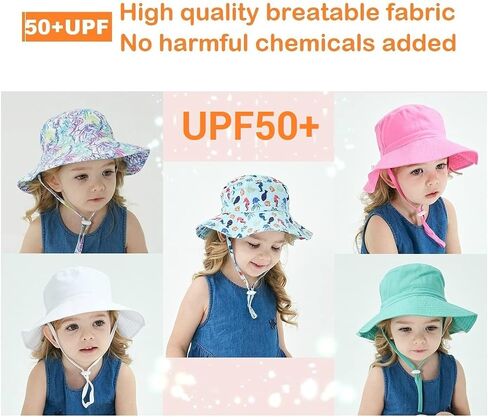 طفل قبعة الشمس UPF 50 + حماية من الشمس لصبي فتاة طفل الصيف قبعة بحافة الاطفال قبعة للشاطئ القطن الطفل القبعات قابل للتعديل قبعة طفل in Saudi Arabia