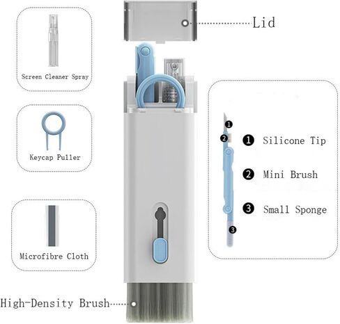 LEJIAWA Keyboard Earphone Cleaner, Kit for Earphone, Keyboard, Laptop, Phone, 7 in 1 Electronic Kit, Electronic Cleaning Kit with Retractable Big Brush, Portable, Screen Cleaner Sprayer, Pc Monitor in Saudi Arabia