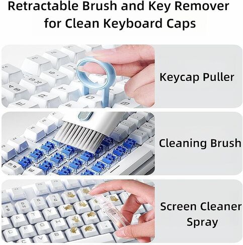 LEJIAWA Keyboard Earphone Cleaner, Kit for Earphone, Keyboard, Laptop, Phone, 7 in 1 Electronic Kit, Electronic Cleaning Kit with Retractable Big Brush, Portable, Screen Cleaner Sprayer, Pc Monitor in Saudi Arabia