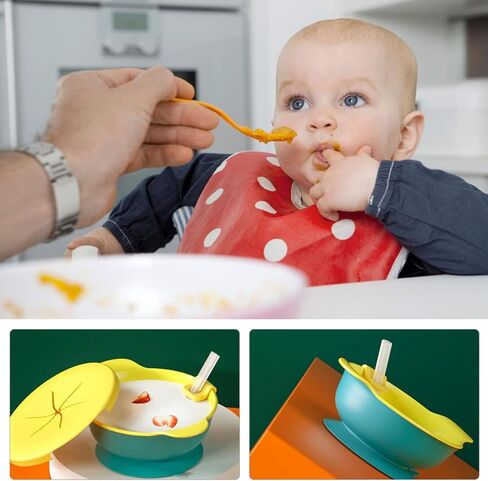 toddmomy الطعام مفيد رائعتين سيليكون الغذاء الشرب تغذية الرضع الأطفال الصغار طفل شفط أدوات المائدة التدريب الذاتي الأخضر مع الأطفال صينية حساء للوحة القش غير السلطانيات كوب غير in Kuwait