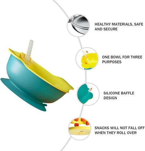 toddmomy الطعام مفيد رائعتين سيليكون الغذاء الشرب تغذية الرضع الأطفال الصغار طفل شفط أدوات المائدة التدريب الذاتي الأخضر مع الأطفال صينية حساء للوحة القش غير السلطانيات كوب غير in Kuwait